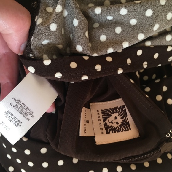 Vintage M Anne Klein Dress Polka Dots Mini Midi Daytime Brown - Picture 8 of 8
